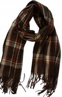 Cashmere - ciepły modny szalik frędzle krata brązowo-beżowo-czerwony HIT 01