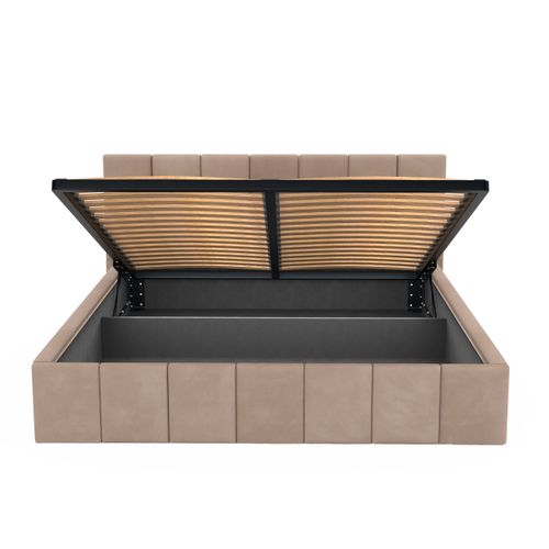 ŁÓŻKO TAPICEROWANE DO SYPIALNI 140x200 ŁÓŻKO PREMIUM Z POJEMNIKIEM BEŻOWE na Arena.pl