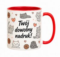 Kubek ceramiczny z nadrukiem z czerwonym środkiem i uchwytem 330ml