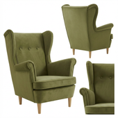 Fotel uszak skandynawski jasno zielony khaki wojskowy moro Ari Family Meble