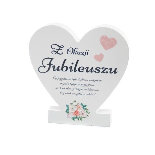 drewniana tabliczka serce z podstawką " Z okazji jubileuszu" na Arena.pl