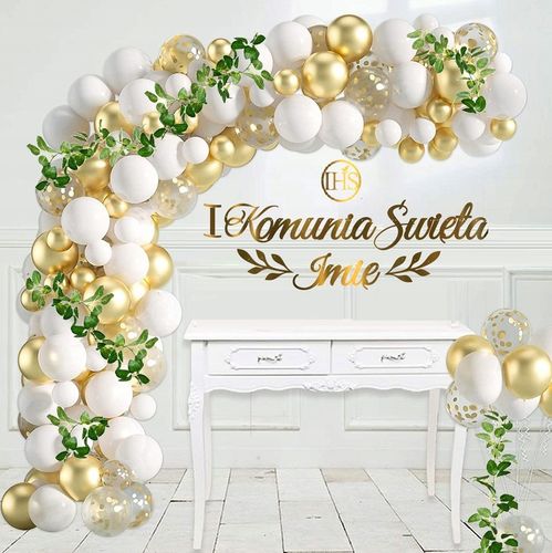 Balony dekoracje liście na KOMUNIĘ TOPPER + IMIĘ na Arena.pl