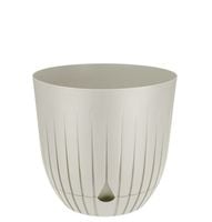 Doniczka donica plastikowa z podstawką 13 cm prążkowany wzór kremowy mat