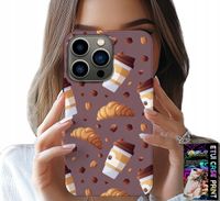 ETUI DO IPHONE 15 PRO MAX - CASE Z KAWĄ ROGALIKAMI I ZIARNAMI W TLE