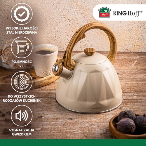 czajnik 2l z gwizdkiem kinghoff kh-1998 beżowy mat na Arena.pl