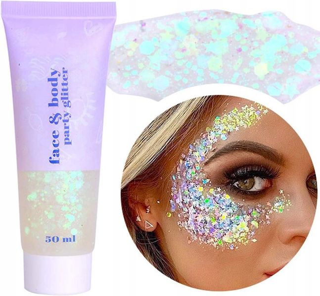 Żel brokatowy Biały hologram do twarzy 50 ml zdjęcie 1