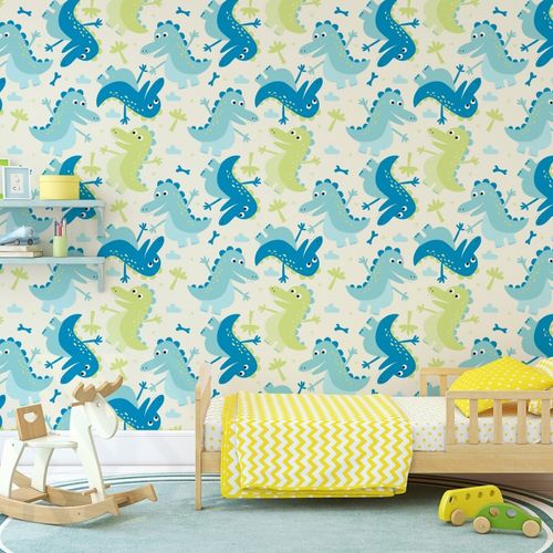 Tapeta Ścienna Dla Dzieci DINOZAURY Drzewa Chmurki na Arena.pl