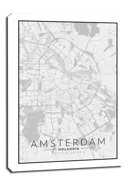 Amsterdam mapa czarno biała - obraz na płótnie 61x91,5 cm zdjęcie 1