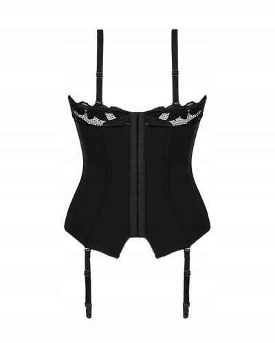 Zmysłowy Gorset Elastyczny z Fiszbinami i Koronką Editya M/L Czarny na Arena.pl