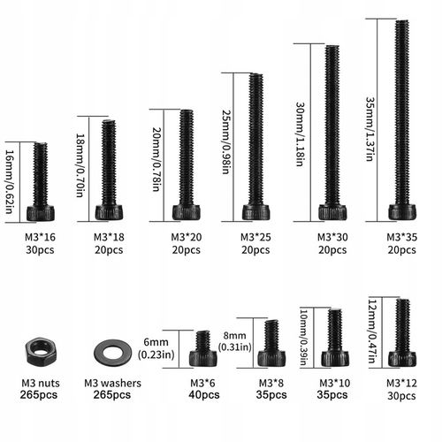 ZESTAW ŚRUB SZEŚCIOKĄTNYCH NAKŁADEK PODKŁADEK M3 ZE STALI STOPOWEJ 801szt na Arena.pl