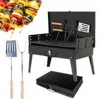 GRILL OGRODOWY SKŁADANY TURYSTYCZNY KOMPAKTOWY UCHWYT WĘGLOWY Z AKCESORIAMI