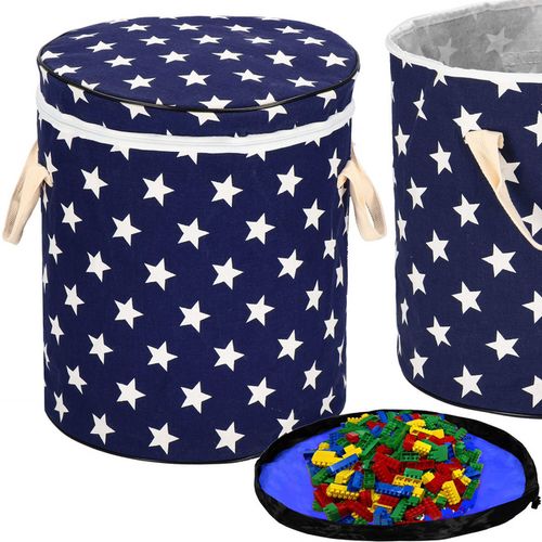 Kosz do przechowywania zabawek i ubrań pojemnik z uszami granatowy w białe gwiazdki na Arena.pl
