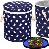 Kosz do przechowywania zabawek i ubrań pojemnik z uszami granatowy w białe gwiazdki