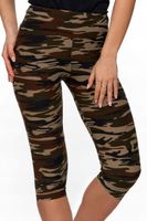 MORAJ Legginsy Damskie 3/4 z Wysokim Stanem Zielone Moro S/M