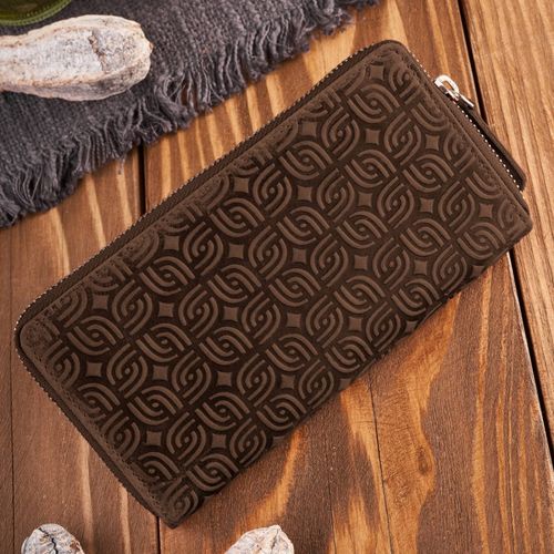 portfel damski skórzany brązowy w geometryczny wzór rfid na Arena.pl