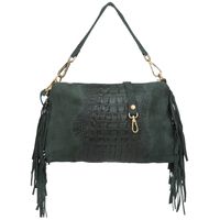 VERA PELLE torebka zamszowa listonoszka kroko z frędzlami V492 c.zielona