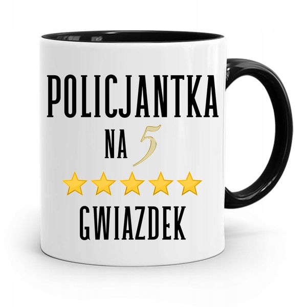 Kubek Czarny Dla Policjantki Na Pięć Gwiazdek Z Nadrukiem Ze Zdjęciem zdjęcie 1