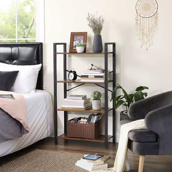 Regał na książki loft 66x120 rustykalny brąz czarna rama półki zdjęcie 3