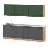 Kuchnia Z Blatem Modułowa Vero 2.6m Nowoczesna Wotan Butelkowa Zieleń Szara