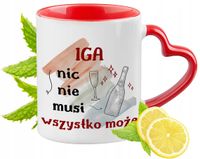Dla Igi Kubek Czerwony Z Uszkiem W Kształcie Serca Na Prezent Z Nadrukiem