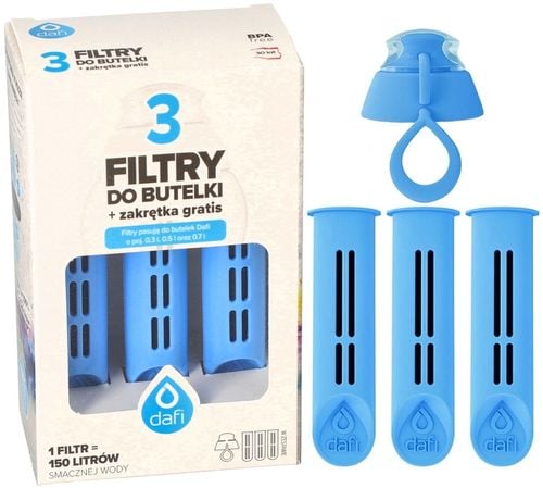 Zestaw Dafi niebieski zakrętka + 3 filtry do butelki Dafi Soft i Solid na Arena.pl