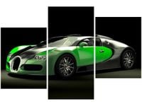 60 90CM OBRAZ 3 ELEM ZIELONE BUGATTI VEYRON ŚCIENNY DRUK PŁÓTNO