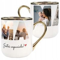 KUBEK Z TWOIM WŁASNYM FOTO NADRUKIEM ZDJĘCIEM NAPISEM LOGO NA PREZENT złoty