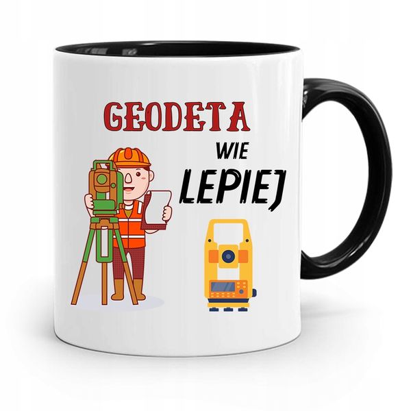Kubek Czarny Dla Geodety Wie Lepiej Prezent Z Nadrukiem Ze Zdjęciem zdjęcie 1