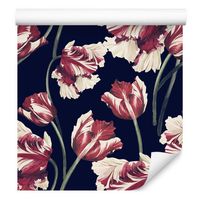 Tapeta do salonu biało-czerwone tulipany akwarela