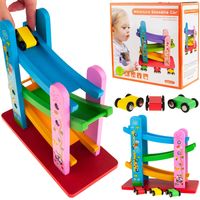 TOR SAMOCHODOWY ZJEŻDŻALNIA DREWNIANY + 3 AUTKA