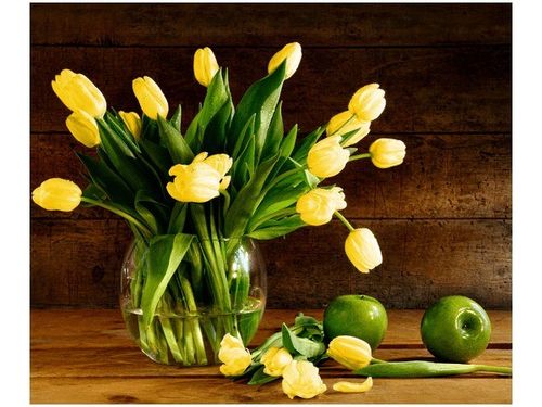 60X50CM ŻÓŁTE TULIPANY OBRAZ ŚCIAN DREWNIANE na Arena.pl