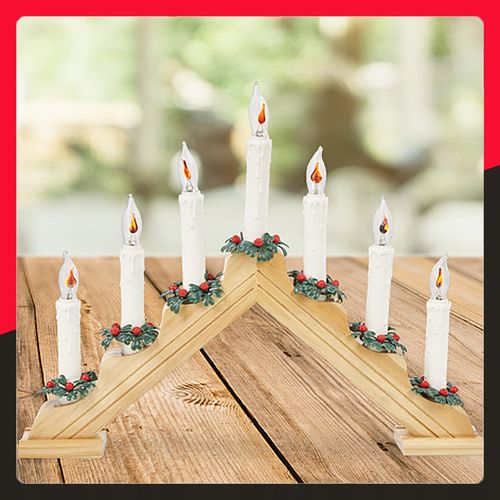 7 LED ŚWIECZNIK ADWENTOWY ŚWIĄTECZNY DREWNIANY ŚWIECE LAMPKI ŚWIECZKI PRĄD na Arena.pl