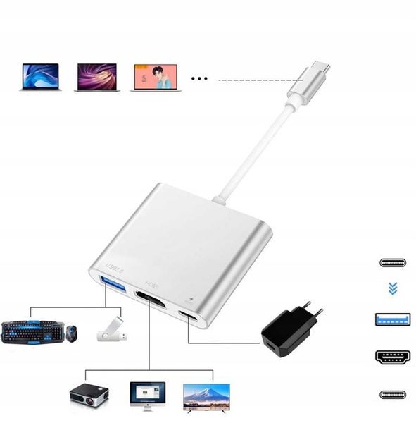 Przejściówka Adapter TYP C 3w1 HUB USB-C HDMI 4K zdjęcie 4