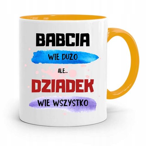 Kubek Żółty Na Dzień Dziadka Dziadek Wie Wszystko Z Nadrukiem Ze Zdjęciem na Arena.pl