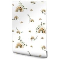 Tapeta Flizelinowa Dla Dzieci TĘCZA Liście Eukaliptusa Akwarele Natura