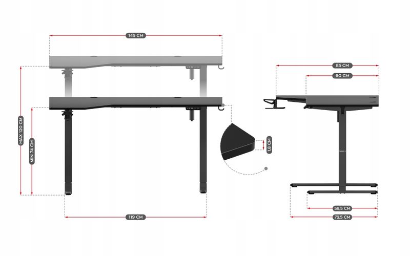 Biurko Gamingowe Elektryczne Regulowane Narożne zdjęcie 3