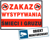 Zakaz Wysypywana Śmieci Gruzu + Tabliczka Obiekt Monitorowany 300X100