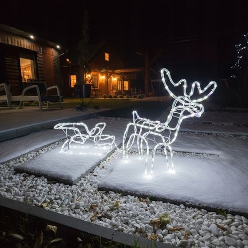 Renifer z Saniami LED Świecący Świąteczny Na Zewnątrz Do Ogrodu Biały Zimny na Arena.pl