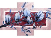 90X60CM OBRAZ OBRAZ NIEBIESKO-RÓŻOWY KWIAT MAGNOLII TRZY OBRAZY