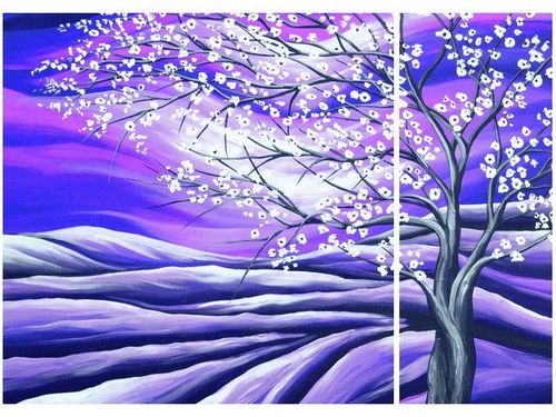 70X50CM KWITNĄCE DRZEWO NOCĄ DWÓJ OBRAZ NIESYMETRYCZNY na Arena.pl