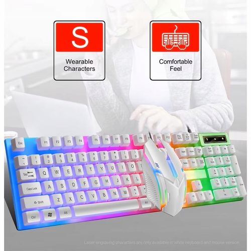 Zestaw sprzętu dla graczy, klawiatura, mysz, NAXSIR , 7 kolorów, biały na Arena.pl