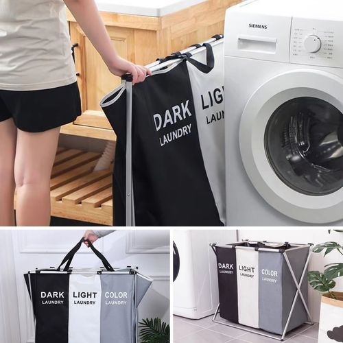 TRZYKOMOROWY KOSZ NA PRANIE DUŻY WOLNOSTOJĄCY ORGANIZER XXL na Arena.pl