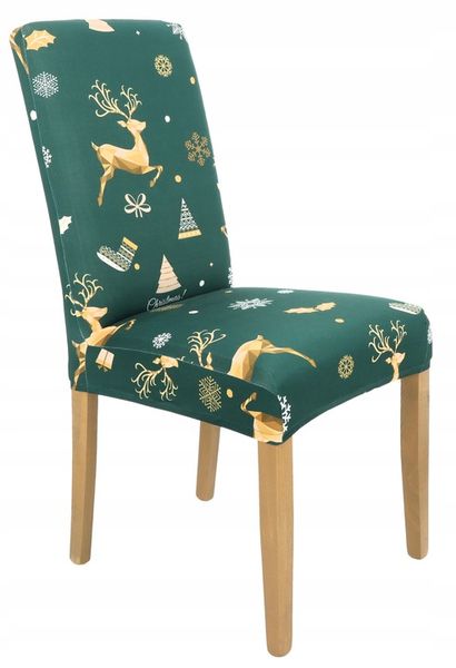 ZESTAW 6 SZT POKROWIEC NA KRZESŁO ZIELONY ŚWIĄTECZNE WZORY ELASTYCZNY zdjęcie 9