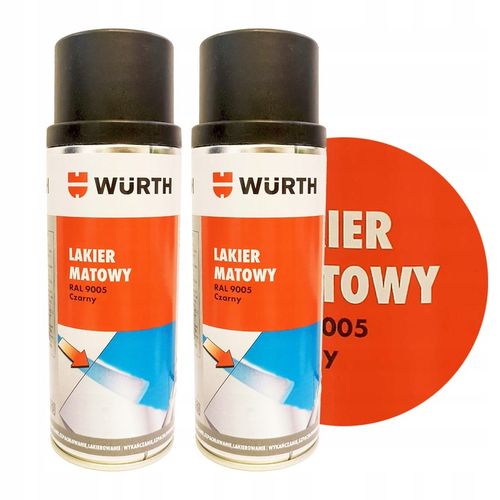 WURTH Lakier Czarny Mat Satyna Spray Szybkoschnący RAL9005 400ml Zestaw2szt na Arena.pl
