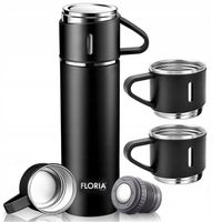 TERMOS TURYSTYCZNY PRÓŻNIOWY 3 KUBKI ZESTAW CZARNY 500ML