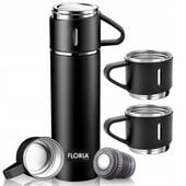 TERMOS TURYSTYCZNY PRÓŻNIOWY 3 KUBKI ZESTAW CZARNY 500ML