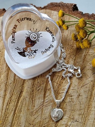 Srebrny Komunijny pr.925 ŁAŃCUSZEK MEDALIK PUDEŁKO, Komplet na Komunię MB na Arena.pl