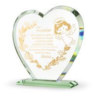 STATUETKA SERCE ze szkła PREZENT na CHRZEST złoty GRAWER ANIOŁKA