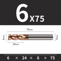 Frez TiSiN 4 ostrza Z-4 do stali nierdzewnej do 55HRC Rozmiar: Ø6x24x6Dx75L