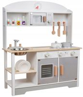 KUCHNIA DREWNIANA DLA DZIECI AKCESORIA KUCHENKA GOTOWANIE SZTUĆCE GARNKI